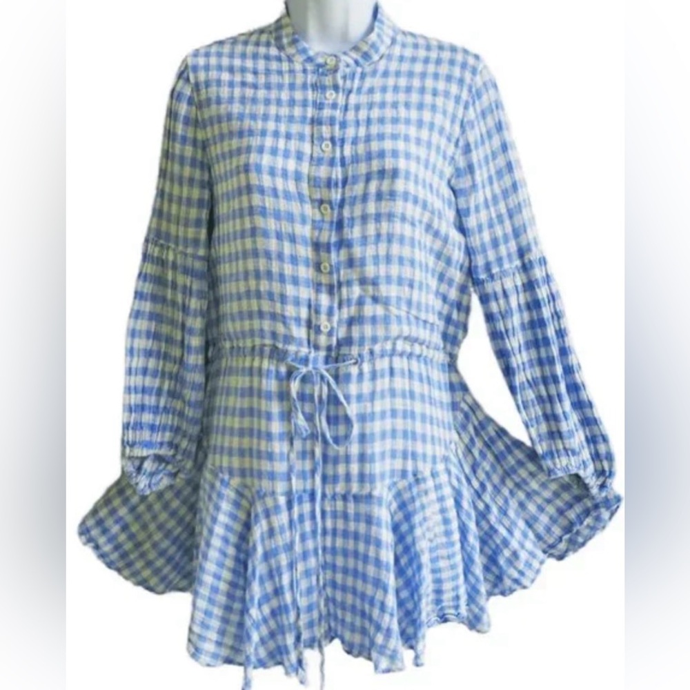 Olivaceous Blue and White Gingham Mini Dress